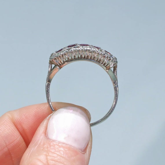 Edwardian Platinum Ruby Diamond Ring Size 9 - image 6