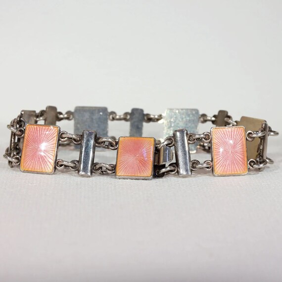 Vintage Pink Enamel Sterling Silver Bracelet by V… - image 3