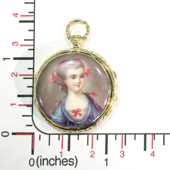 Georgian Enamel Portrait Locket Pendant 18k Gold - Gem