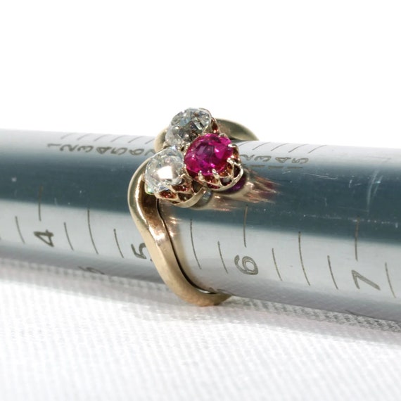 Antique Edwardian Trefoil Ruby Diamond Ring Size … - image 9