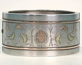 Antique Victorian Sterling Silver Cuff Bangle Bracelet