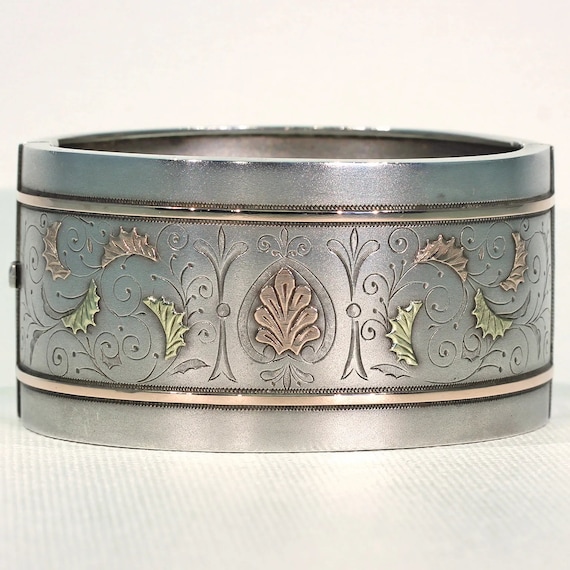 Antique Victorian Sterling Silver Cuff Bangle Bra… - image 1