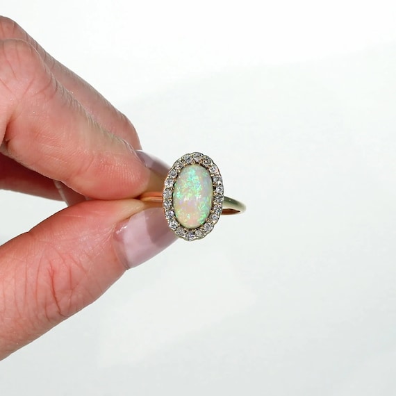 Edwardian Opal Diamond Cluster Ring 14k Gold Size… - image 6