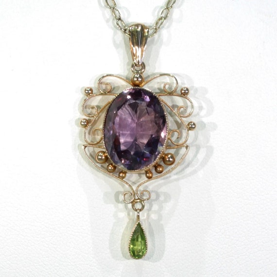 Edwardian Amethyst Peridot Pendant 9k Gold