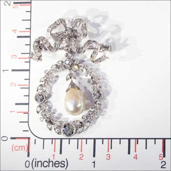 Edwardian Diamond, Pearl and Platinum Pendant Bro… - image 5