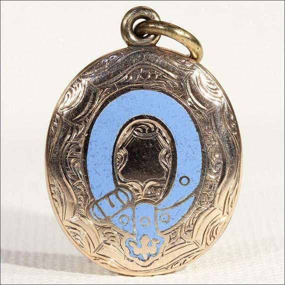 Antique Victorian Enamel Locket Backed Pendant - image 1