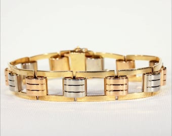 Vintage Retro 3 Tone Gold Bracelet, 18k Gold c. 1945