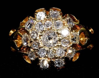 Victorian Diamond Triple Cluster Ring Size 9.5