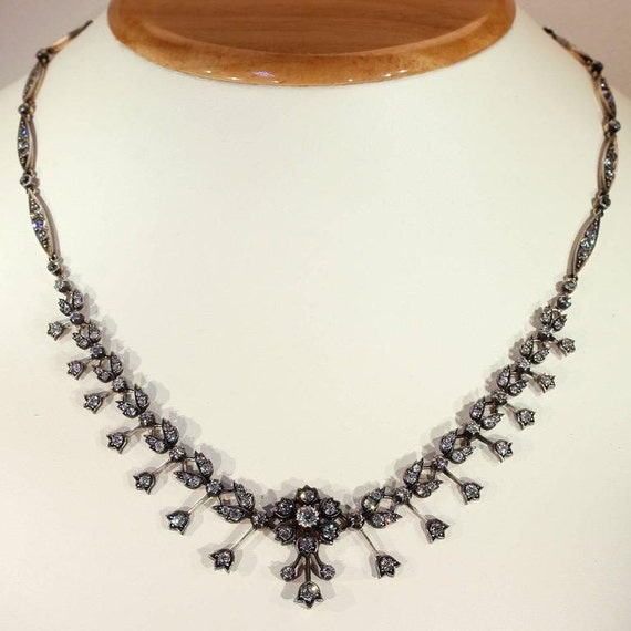 Antique Victorian Floral Design Diamond Necklace - image 2