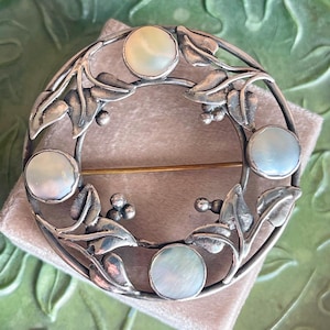 Large Silver Arts and Crafts Mother of Pearl Brooch