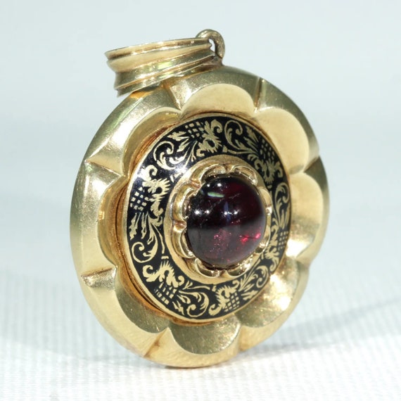 Early Victorian Garnet Enamel Memorial Locket Pen… - image 2