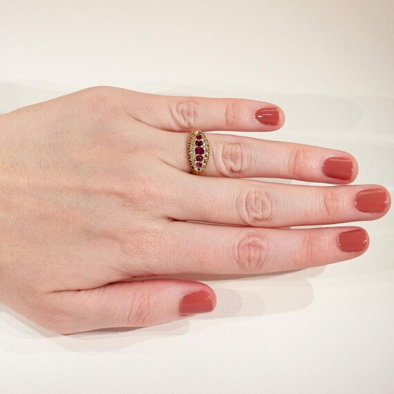Edwardian 5 Stone Ruby Diamond Ring - image 3