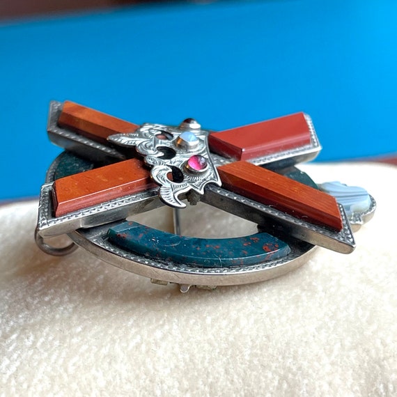 Silver Scottish Agate St. Andrews Cross Brooch Pe… - image 4