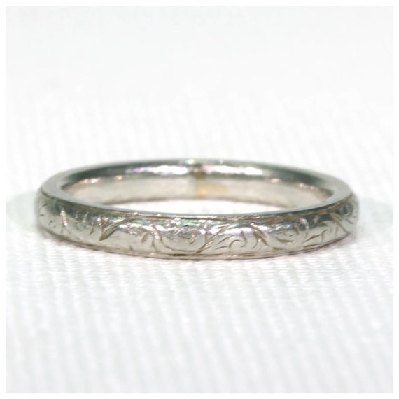 Antique Platinum Wedding Band Ring Inscribed 'Fid… - image 2