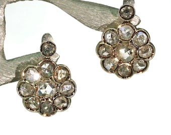 Antique Victorian Rose Cut Diamond Cluster Earrings