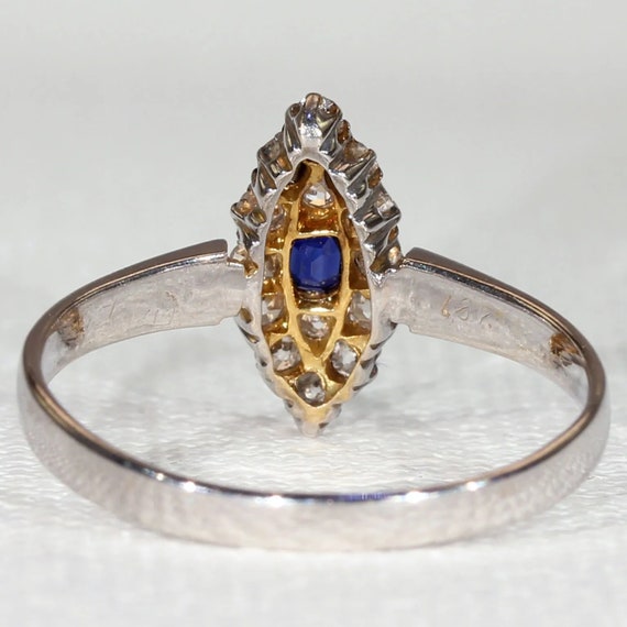 Edwardian Sapphire Diamond Ring Navette Cluster S… - image 4
