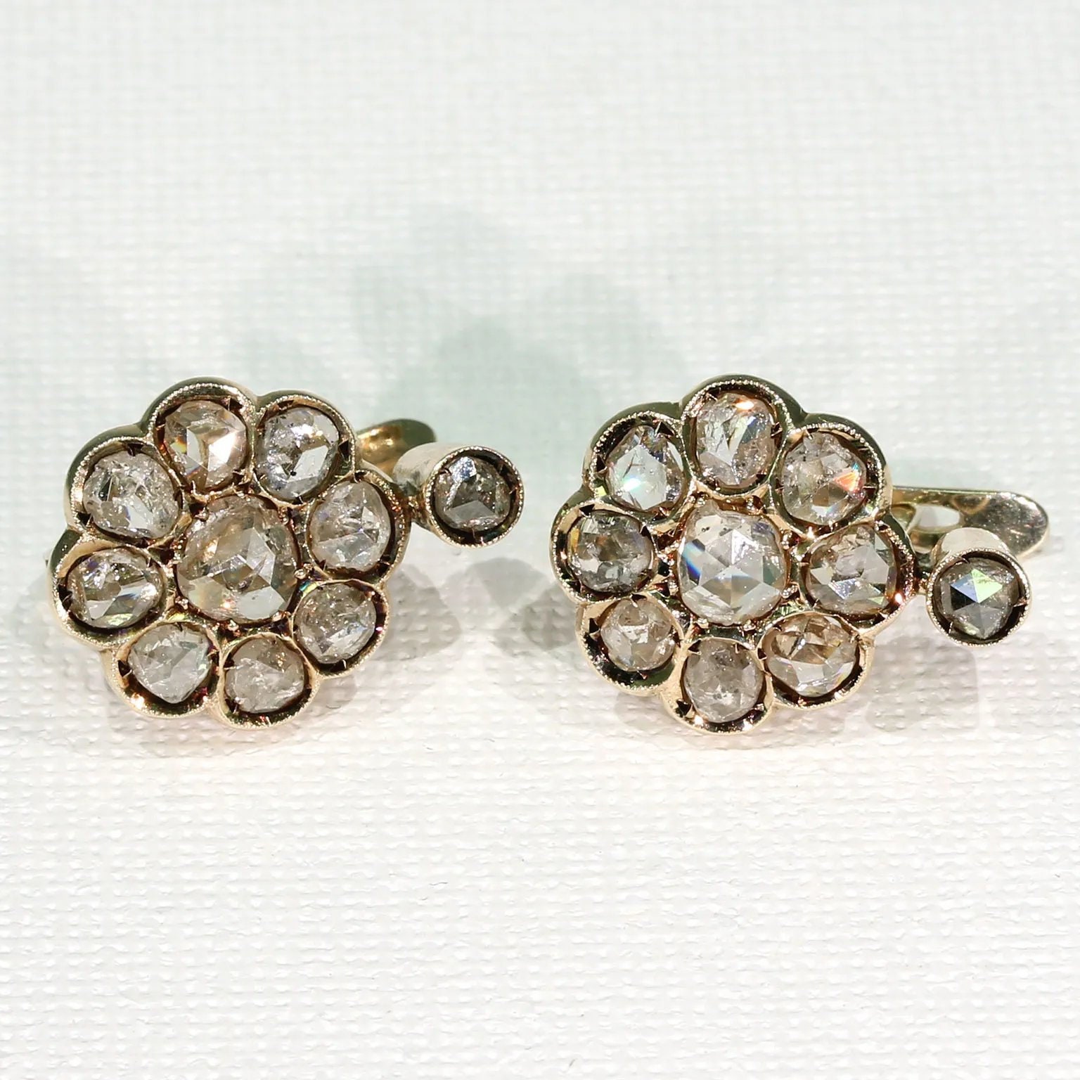 Antique Victorian Rose Cut Diamond Gold Earrings For Sale at 1stDibs