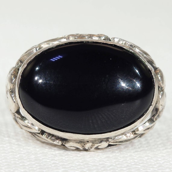 Art Deco Sterling Onyx Love Birds Ring - image 2