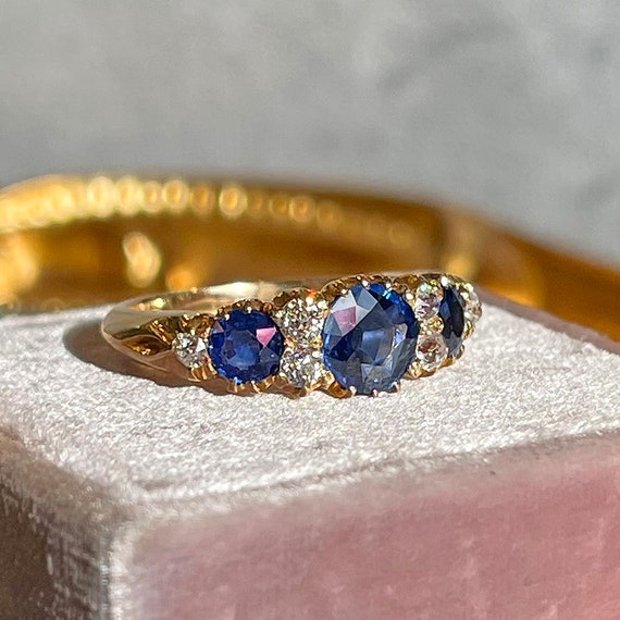 Antique Victorian Sapphire and Diamond Ring in 18… - image 2