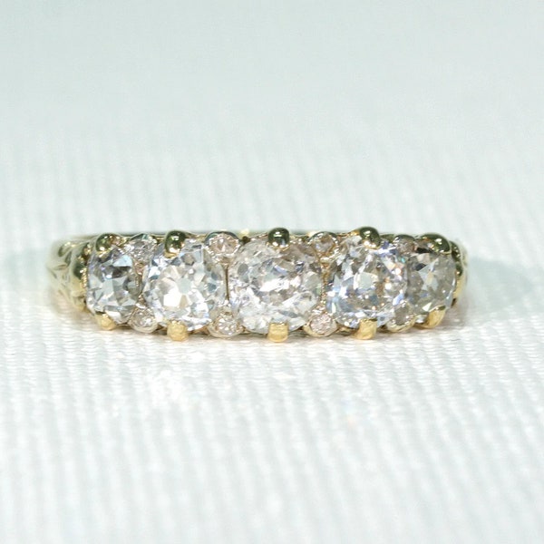 Reserved~Edwardian Old European Cut 5 Diamond Ring 18k Gold Size 6.75