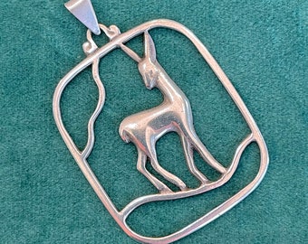 Vintage Scandinavian Silver Deer Pendant Mid-Century