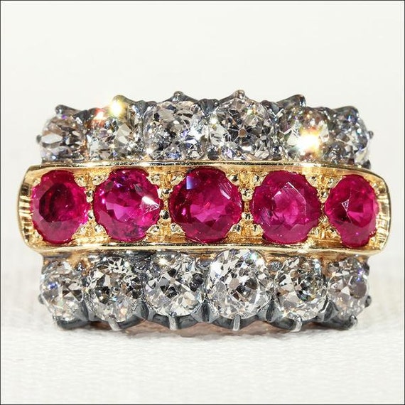 Antique Victorian Diamond and Ruby Ring Size 7.25 - image 1