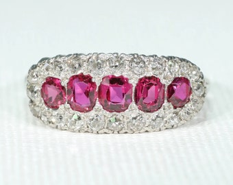Edwardian Platinum Ruby Diamond Ring Size 9