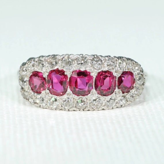 Edwardian Platinum Ruby Diamond Ring Size 9 - image 1
