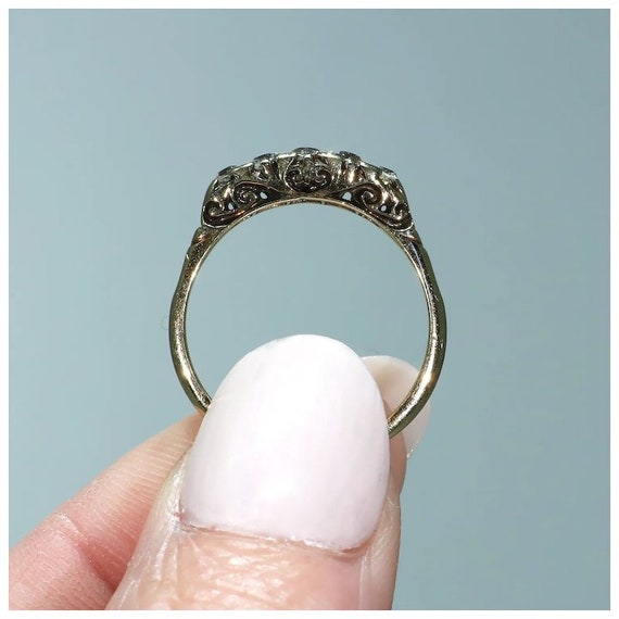 Antique Victorian 5 Diamond Ring 18k Gold Size 6.… - image 7