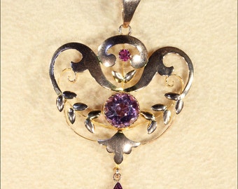 Antique Art Nouveau Amethyst Pendant in 9k Gold, English c. 1900