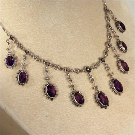 Silver Arts and Crafts Amethyst Drop Necklace 16" - image 7