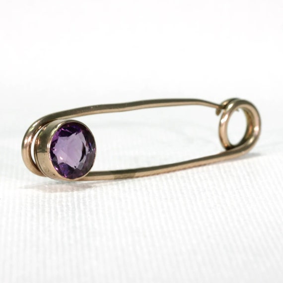 Antique Rose Gold Faceted Amethyst Safety Pin - image 2