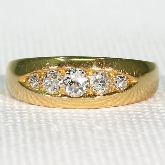 Antique Edwardian 5 Stone Diamond Ring 18K Gold S… - image 1