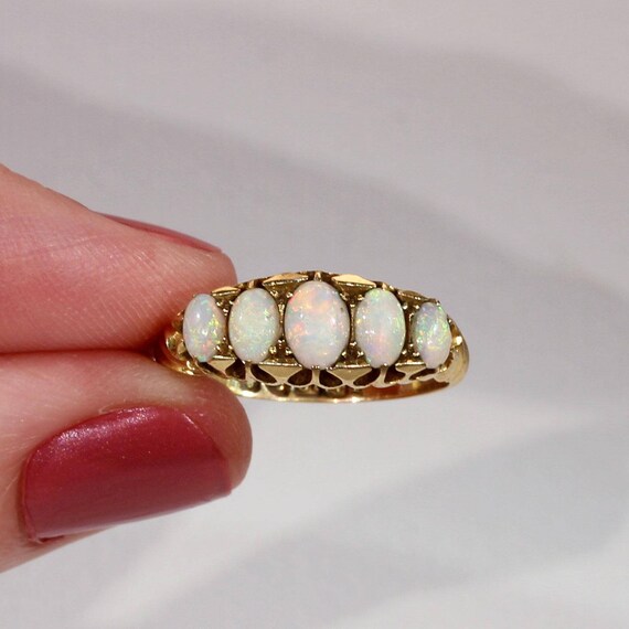 Antique Opal Gold Ring Five Stone 1905 - image 6