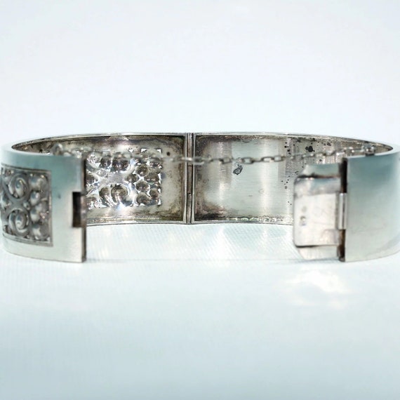 Antique French Repoussed Floral Silver Bangle - image 6