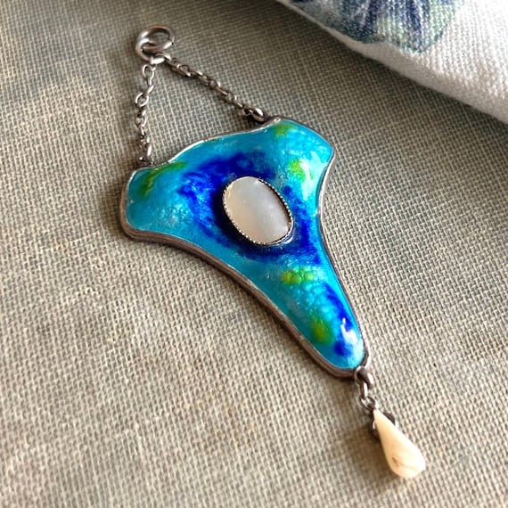 Art Nouveau Silver Enamel Pendant, Birmingham 1908