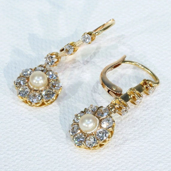 Antique Edwardian Diamond Pearl Cluster Earrings in 18k Gold | Etsy