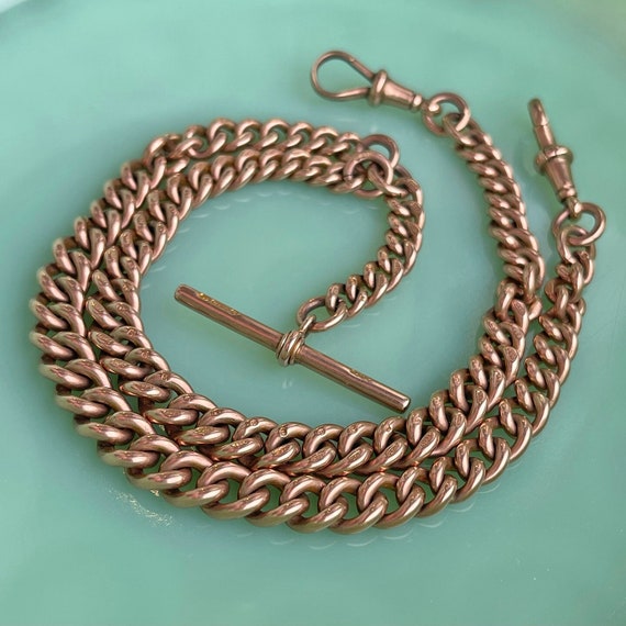 Victorian 9K Gold Curb Link Watch Chain Necklace - image 1