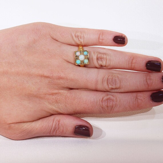 Art Deco Opal Diamond Gold Ring - image 3