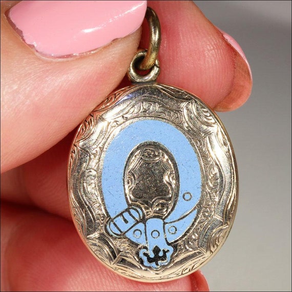 Antique Victorian Enamel Locket Backed Pendant - image 4