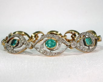 French Edwardian Emerald Diamond Bracelet 18k Gold Platinum