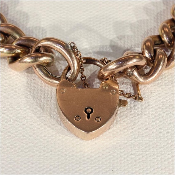 Antique Heart Padlock Rose Gold Puffed Link Bracelet — Turner & Tatler