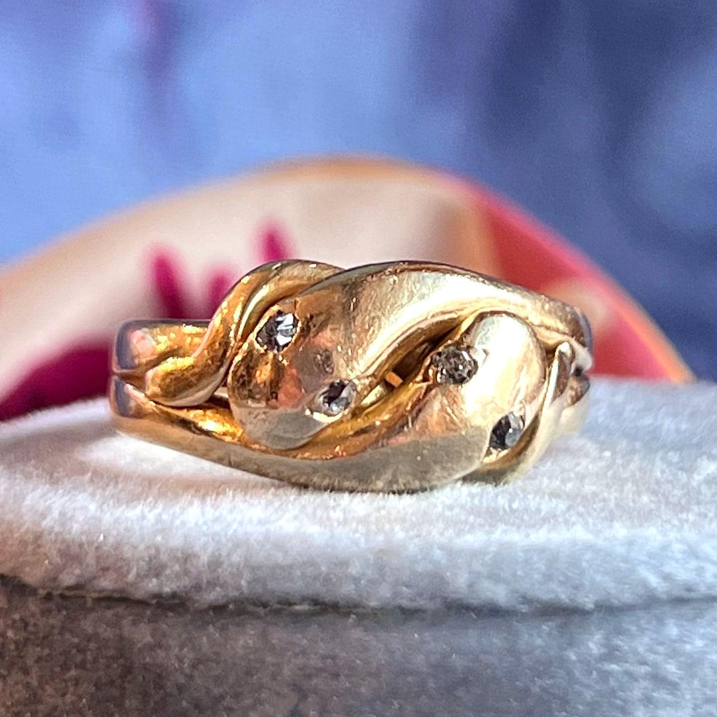Antique Victorian Double Snake Diamond Gold Ring Men's C. 1890