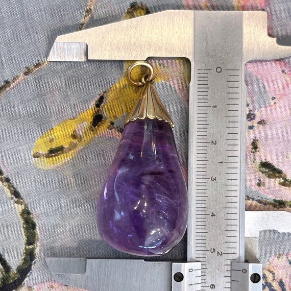 Antique Pendant Carved Amethyst Pear with 15k Gol… - image 10