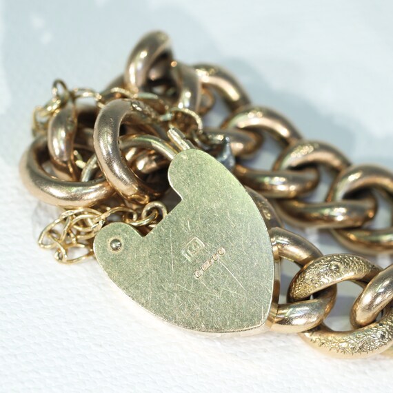 Antique 9k Gold Heart Curb Link Bracelet 7.75" - image 8