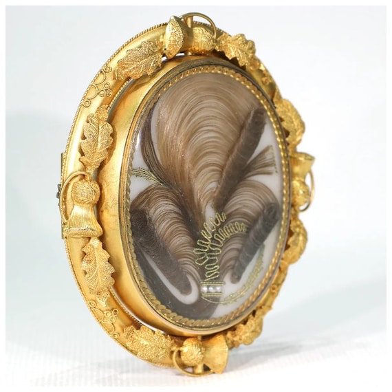 Early Victorian Gold Hair Memorial Brooch Thistle… - image 2