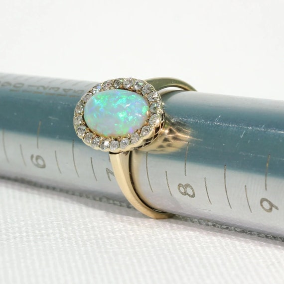 Edwardian Opal Diamond Cluster Ring 14k Gold Size… - image 8