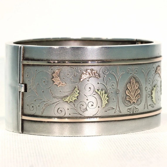 Antique Victorian Sterling Silver Cuff Bangle Bra… - image 2