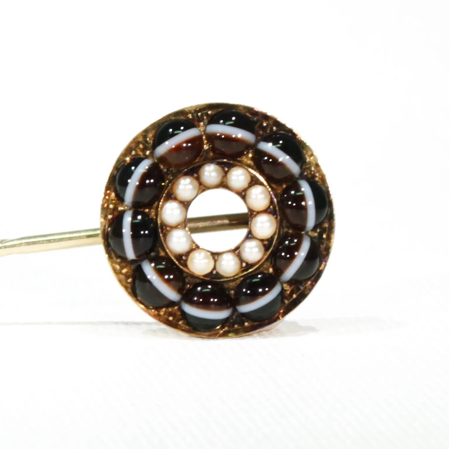 アンティーク ビクトリア朝 縞模様の瑪瑙 パール スティック ピン