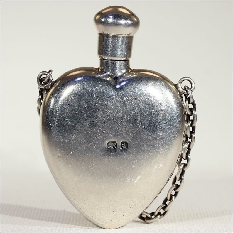 Antique Sterling Silver Heart Shaped Perfume Bottle Pendant Etsy
